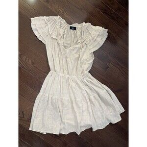 VICI Womens Medium Cream Cotton Ruffle Tiered Mini Dress Boho Cottagecore